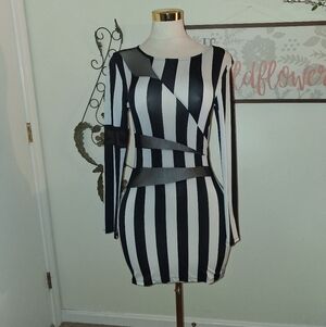 Akira Chic Striped Black and White Dress
